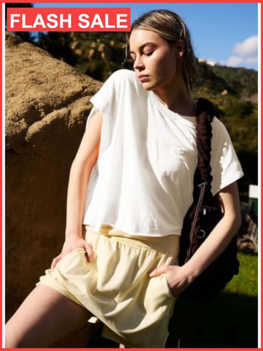 Short Sleeve Open Back Crop Top, Athletic Gym Tee, Slouchy Fit, Recycled - Picture 6 of 7